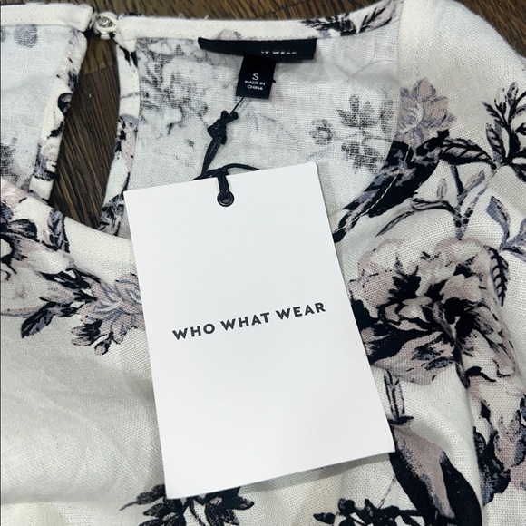 Who What Wear Floral Bird Dress S‎ NWT White Black Ruffle Balloon Sleeves Boho - Picture 11 of 12